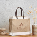 Okiyo Reza Jute & Cotton Tote with Leather Handles