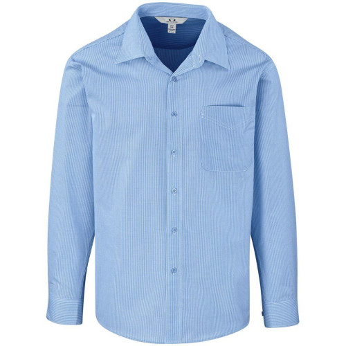 Mens Long Sleeve Micro Check Shirt - Light Blue
