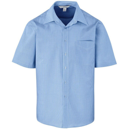 Mens Short Sleeve Micro Check Shirt - Light Blue